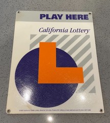 Vintage 1997 California Lottery PLAY HERE Large Retail Display Sign (23.5″x18″)
