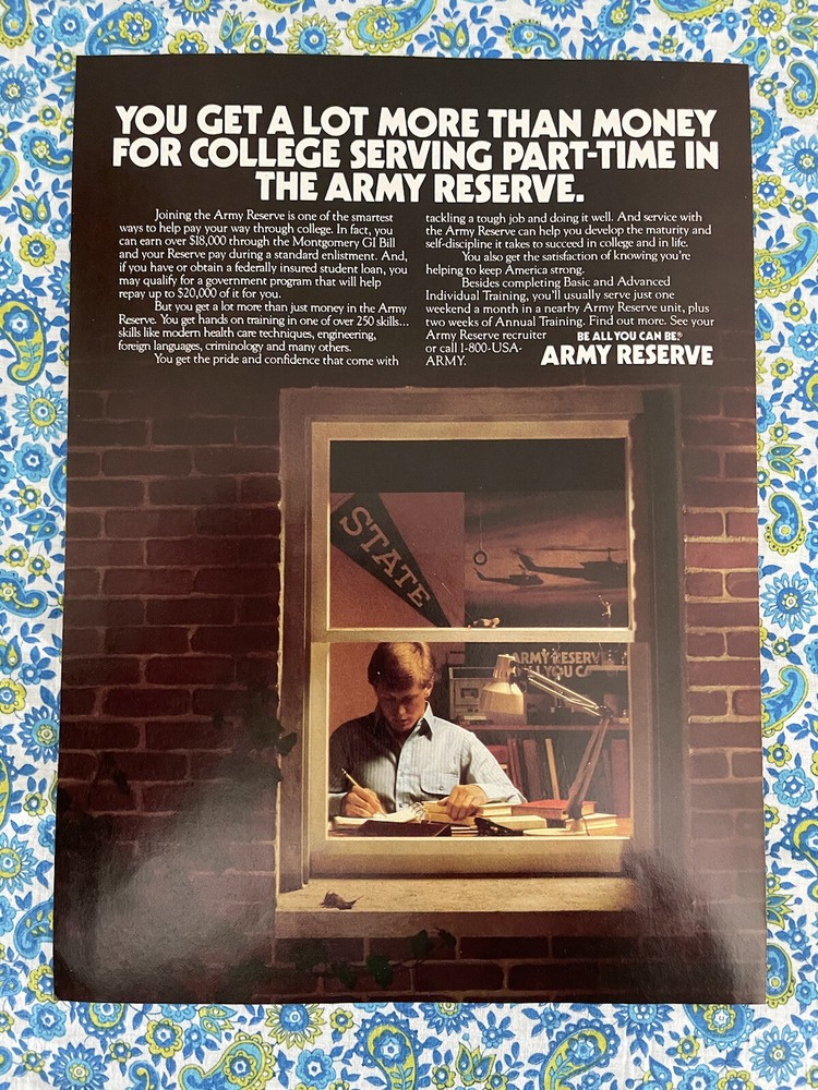 Vintage 1989 Army Reserve Recruitment Print Ad
