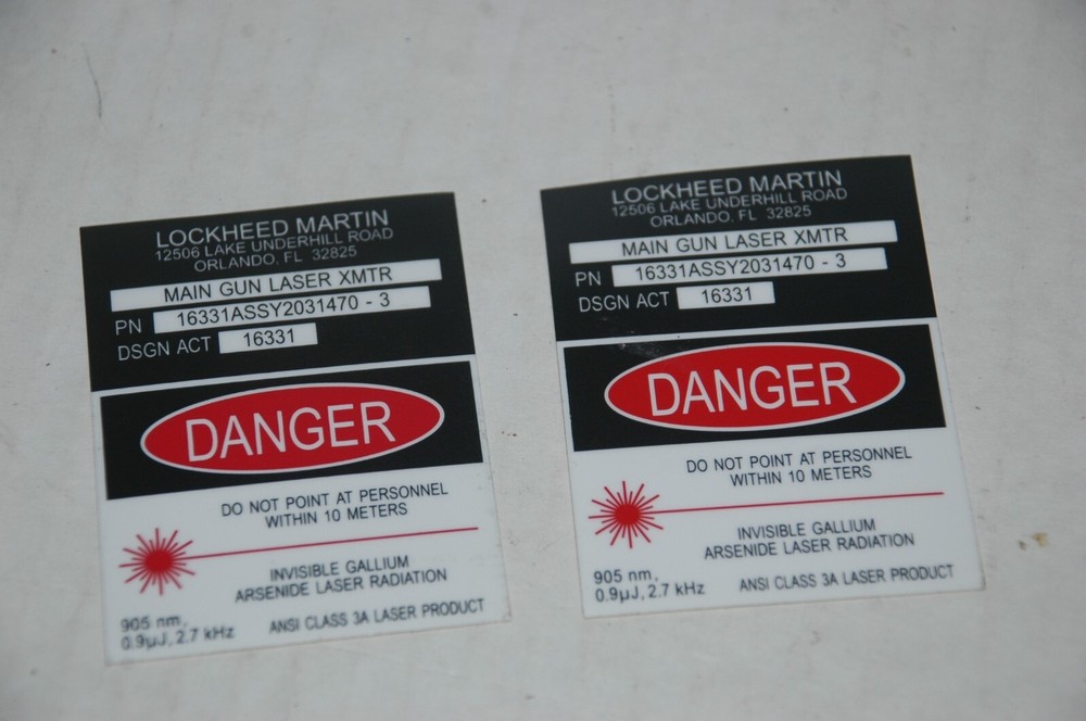 Laser Danger Sticker 2-1/2 x 1-7/8″ Stick on Lockheed (2) (RB2.4)
