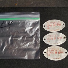 Lot of 3 Vintage Department of Agriculture State of Iowa Embossed Metal Tags L4