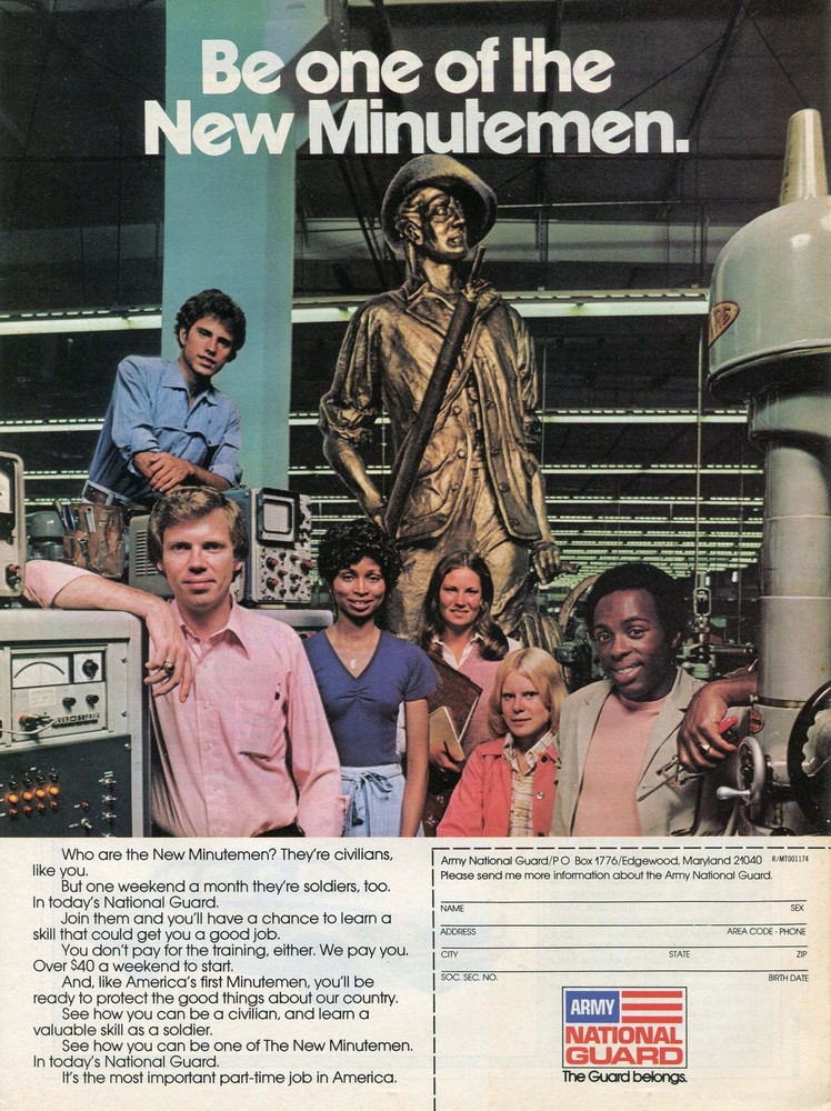 1974 U.S. Army National Guard Be One of the New Minutemen Recruiting Print Ad