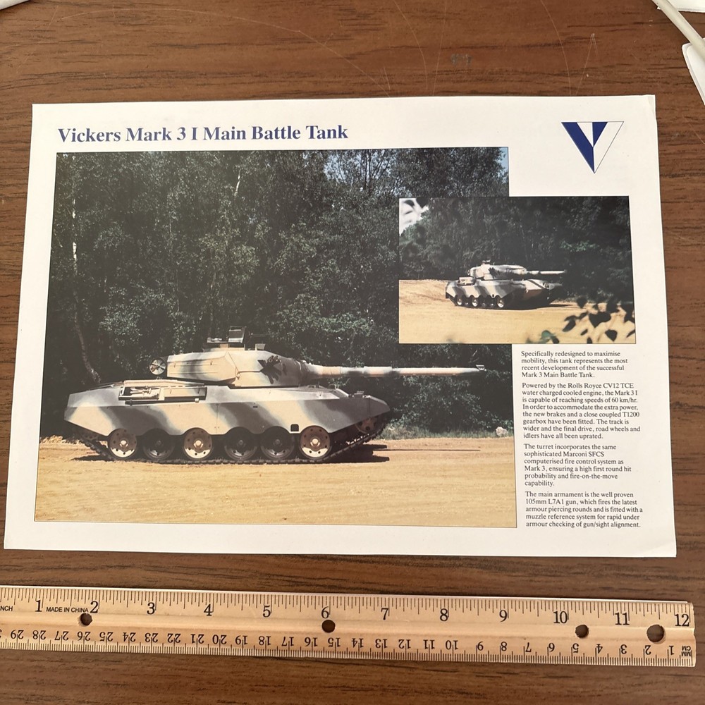 VTG Vickers Mark 3 I Main Battle Tank Military Brochure Rolls Royce Engine