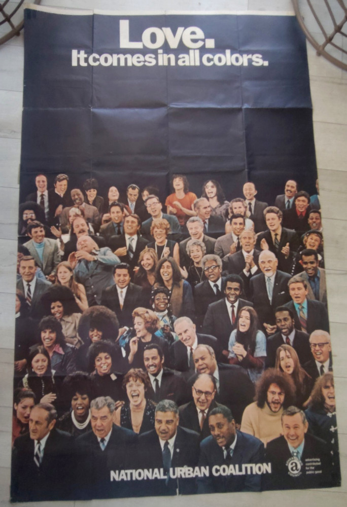 Vintage 1970 National Urban Coalition «Love. It Comes In All Colors» 48″ x 67″