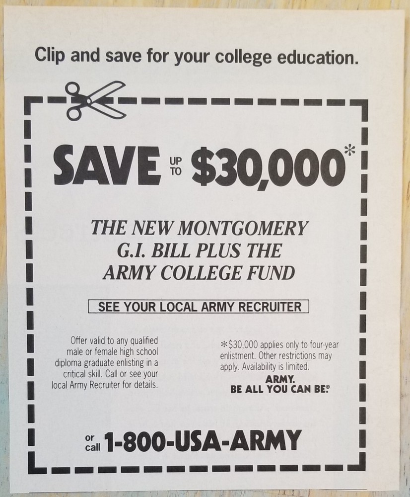1994 U.S. Army Recruitment Be All You Can Be G.I. Bill Vintage Military Print Ad