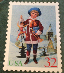 2 Double Sided U.S. Post Office Christmas Stamp Advertising Hanging Signs 13×17