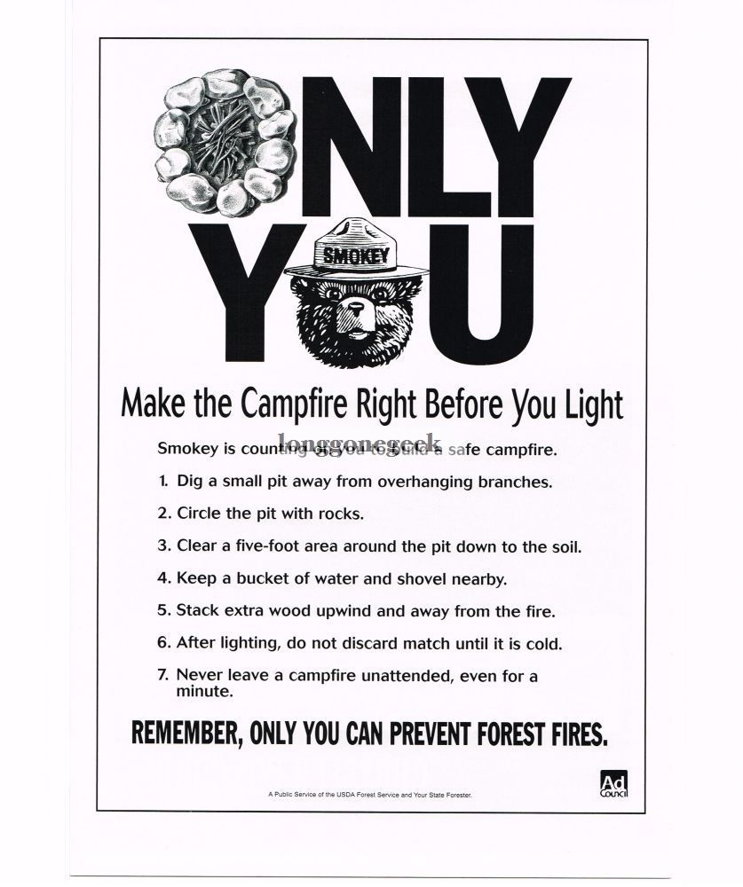 1999 SMOKEY THE BEAR US Forest Service Only You Vintage Print Ad