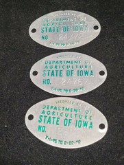 Lot of 3 Vintage Department of Agriculture State of Iowa Embossed Metal Tags L5