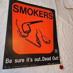 Old Forest Service Sign SMOKER BE SURE IT’S OUT Pipe Cigarette Match +