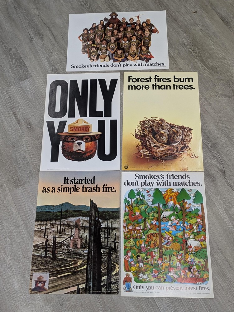 Vintage Smokey Bear Forest Fire Prevention Poster Sign Lot 5 Only You 70s 80s