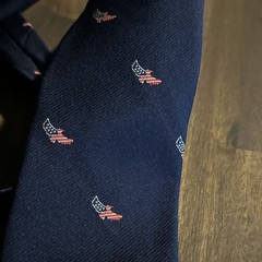 Vintage US Savings Bond Volunteers Tie Navy Blue Patriotic Eagle Flag Union Made
