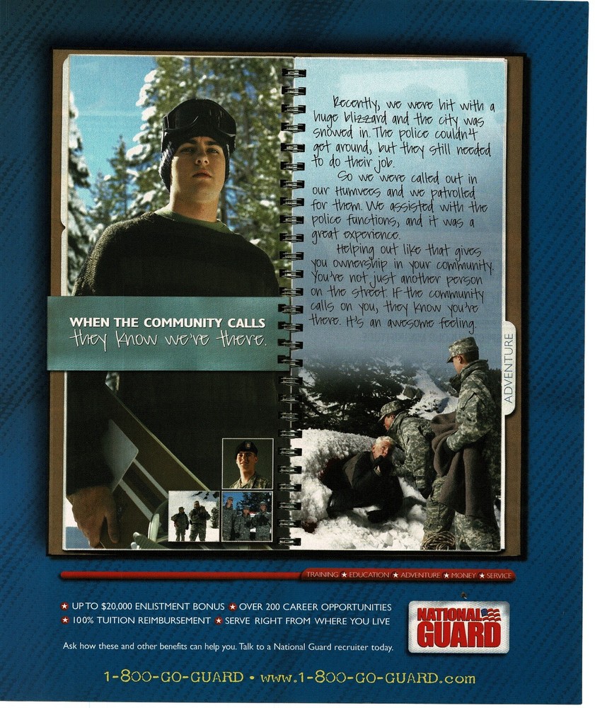 2008 National Guard Recruiting Enlistment Digging out from snow Vintage Print Ad