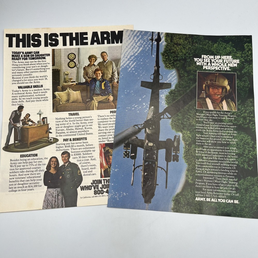 ARMY Recruiting Print Ad Lot 2 pc Be all you can be This is the Army 1980’s