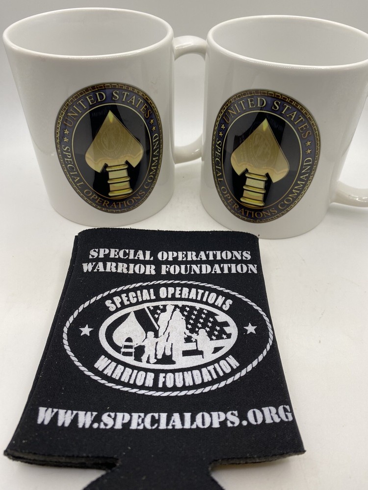 2 NEW United States Special Operations Command 12 Oz Coffee Mugs 3.75” & Coozie