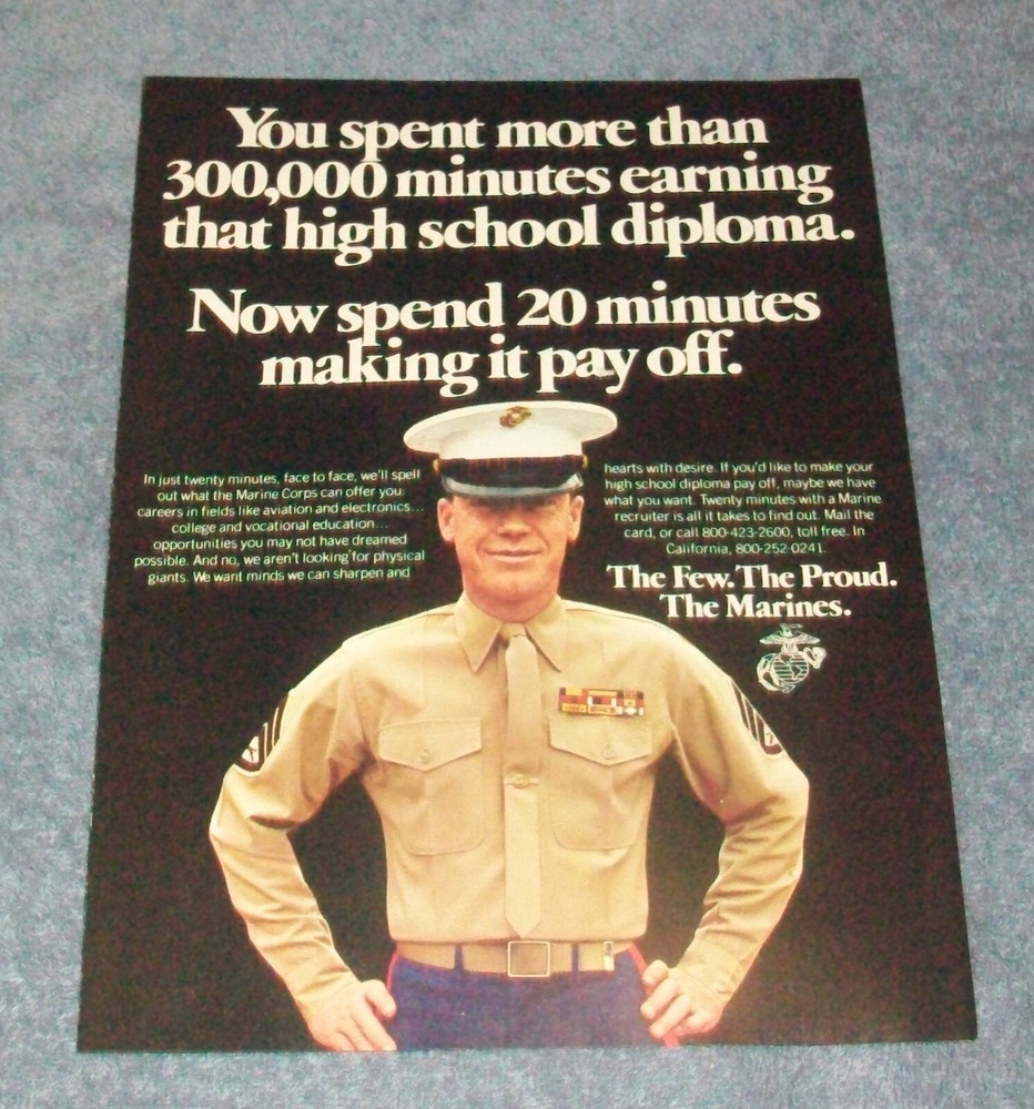1977 United State Marines Vintage Recruitment Ad «You Spent More Than 300,00 Min