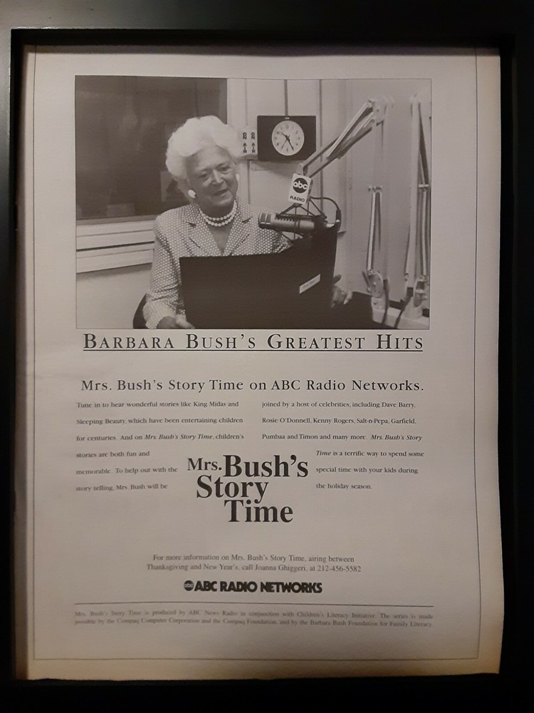 Barbara Bush ABC Radio Networks Rare Original Radio Promo Poster Ad Framed!
