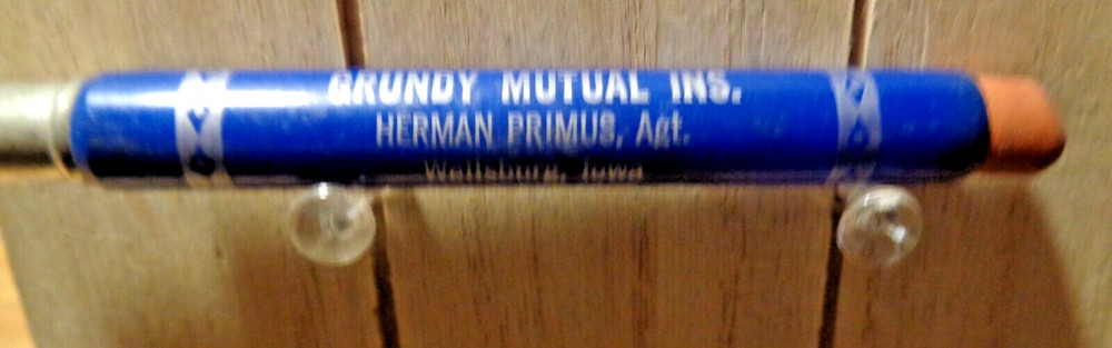 Vintage Celluloid Bullet Pencil – Grundy Mutual Ins. – Herman Primus – Iowa