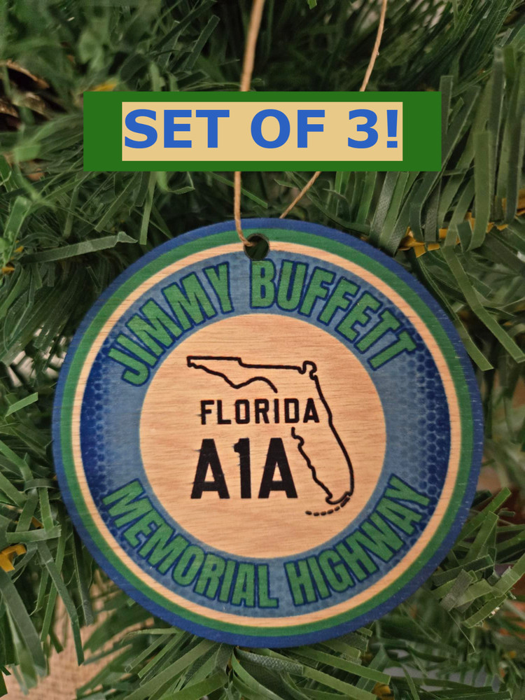 (3) SET OF 3 ASPEN ORNAMENTS (3″ DIAMETER) JIMMY BUFFETT MARGARITAVILLE KEY WEST