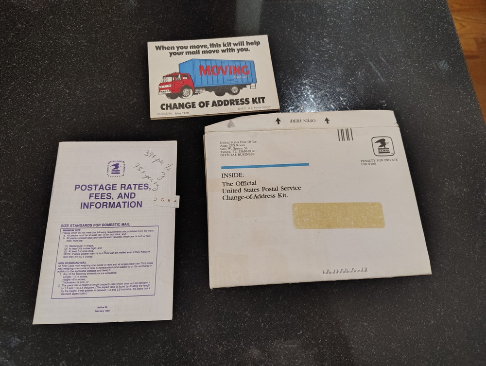 vintage postal change of address kit & postage rate fees brochure