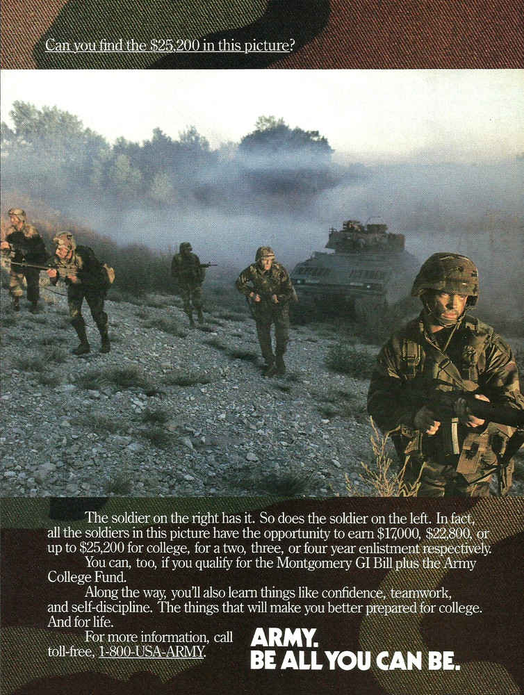 1991 US Army Find The $25,200 College Fund Tank Camo vintage Print AD