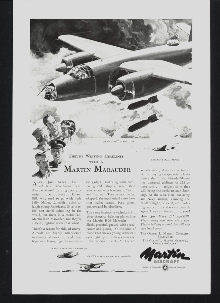 1943 MARTIN MARAUDER ARMY’S B-26 BRITAIN’S BALTIMORE VINTAGE MAGAZINE PRINT AD
