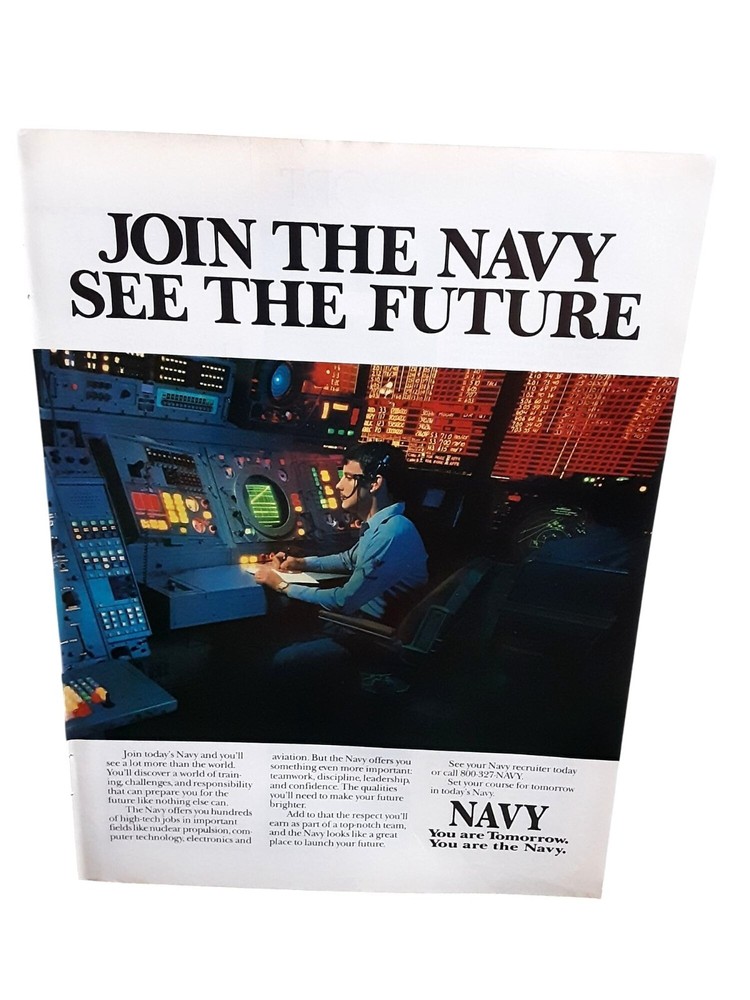 1989 U.S. Navy Recruitment Print Ad Join The Navy See The Future