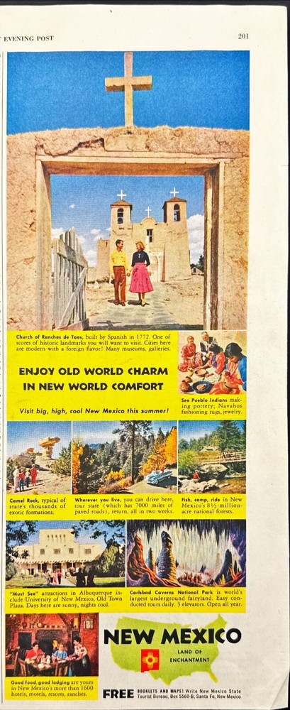New Mexico State Tourist Bureau Land of Enchantment Vintage Print Ad 1955