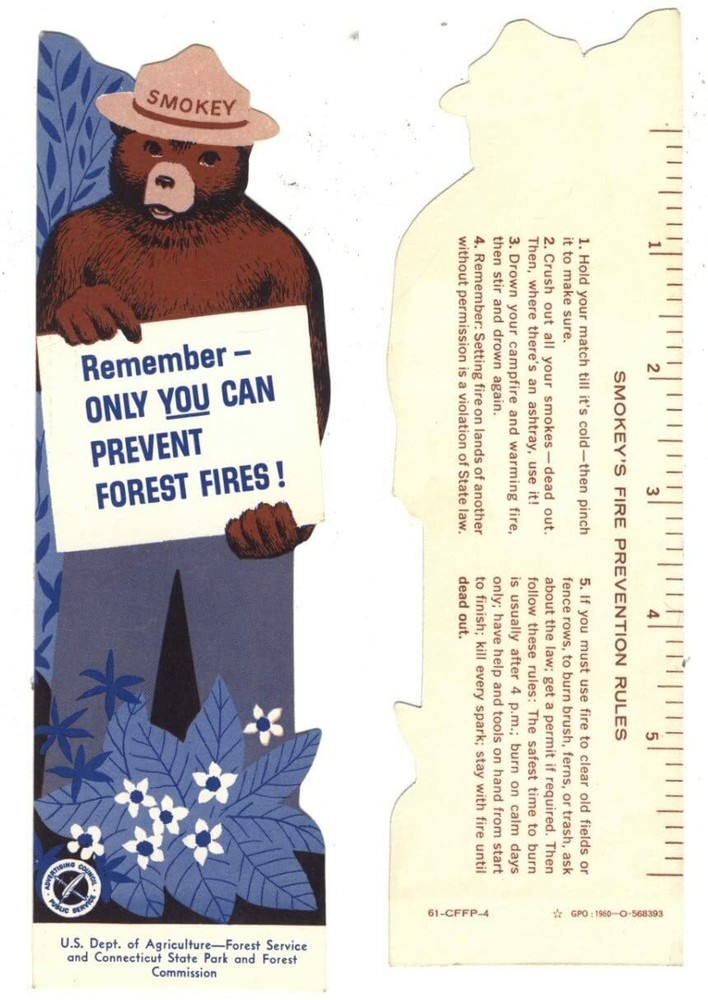 Smokey Bear Bookmark Original 1960 Remember – Only You Can Prevent Forest Fires!