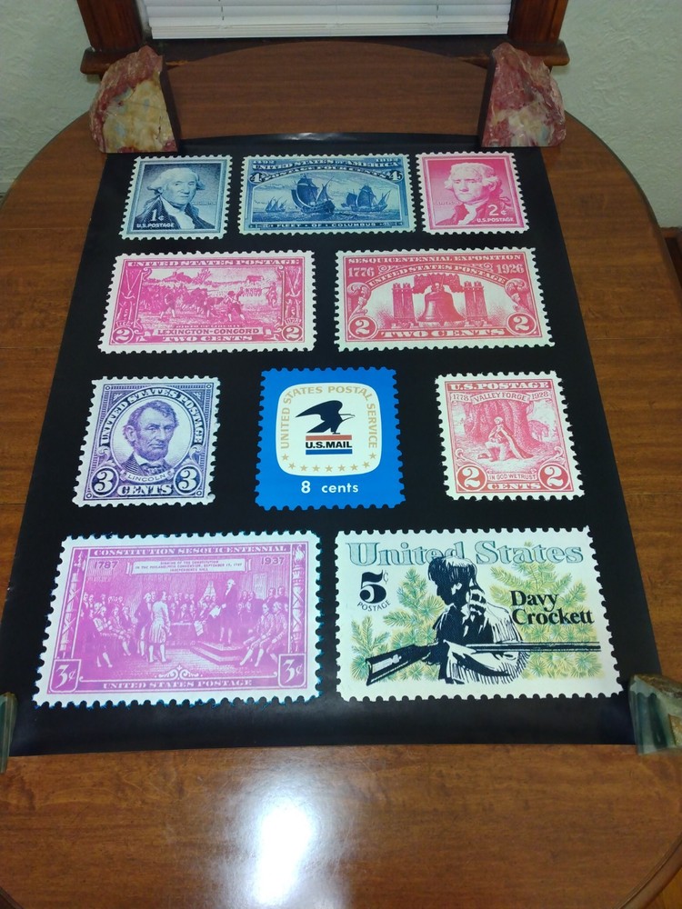 Vintage USPS Post Office Advertising Stamp Poster George Washington Liberty Bell