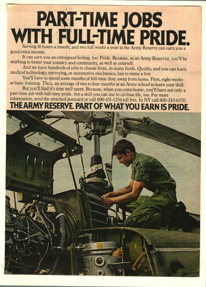 1979 Recruitment U. S. Army Reserve Vintage Print Ad