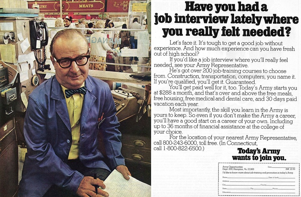 1972 U.S. Army Have You Had A Job Where You Felt Needed Recruiting 2 Page Ad
