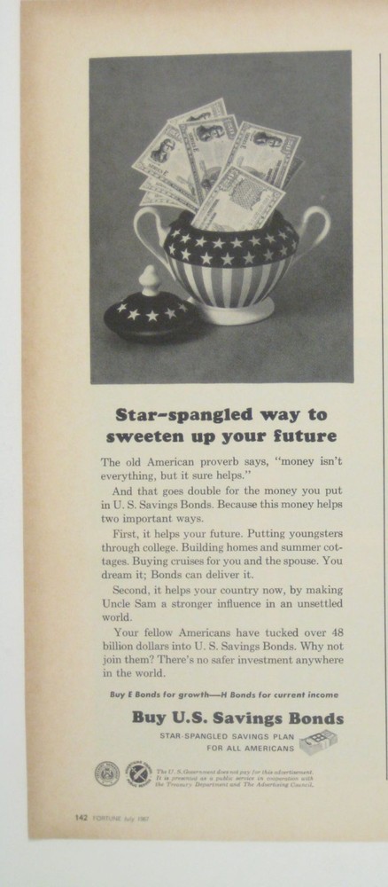 Buy U.S. Savings Bonds Vintage Print Ad 1967 Star-Spangled Theme Sugar Bowl AD