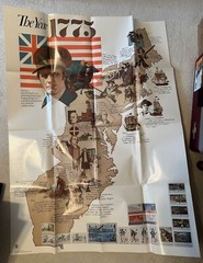 1975 US STAMP COLLECTOR POSTER 1775 USA Historical Colonies ~40″x30″ for SCHOOL?