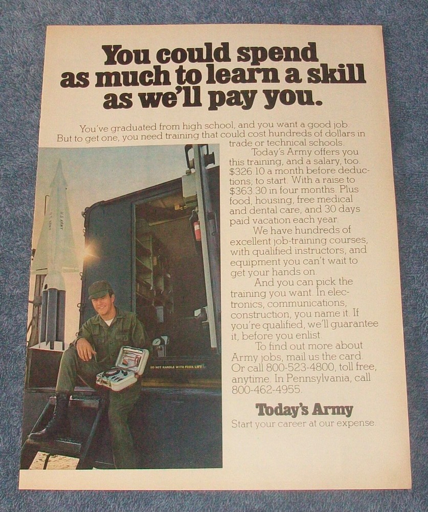 1974 United States Army Vintage Recruitment Ad «You Could Spend as Much…»