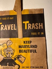 Vintage Keep Maryland Beautiful Paper Bag Trash Bag Sweepy Governors Committee