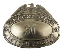 U.S. Post Office Mail Letter Carrier Metal Badge Brass