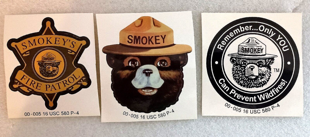 3 Smokey The Bear Remember Only Prevent Forest Fire Badge Stickers NOS New 2000s