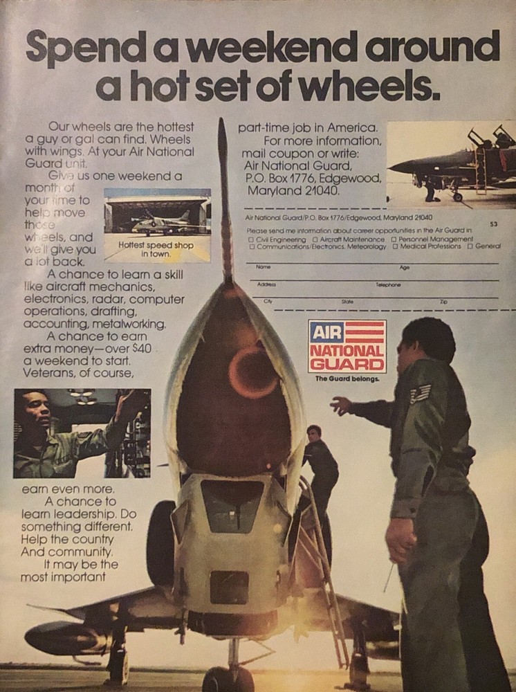 1974 US Air National Guard PRINT AD Aircraft Mechanic Skills Weekend VTG 1970s