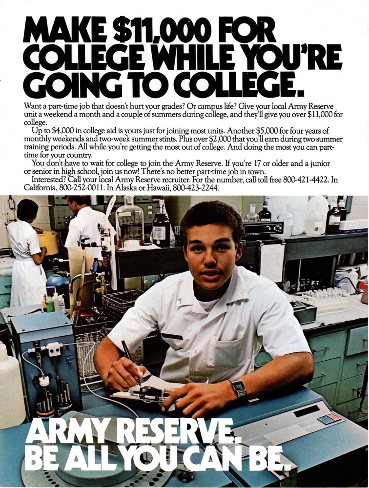 VINTAGE 1981 Army Reserve College Tuition Print Ad