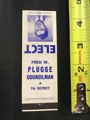 Fred W Plugge Councilman 7th District Election Matchbook Cover