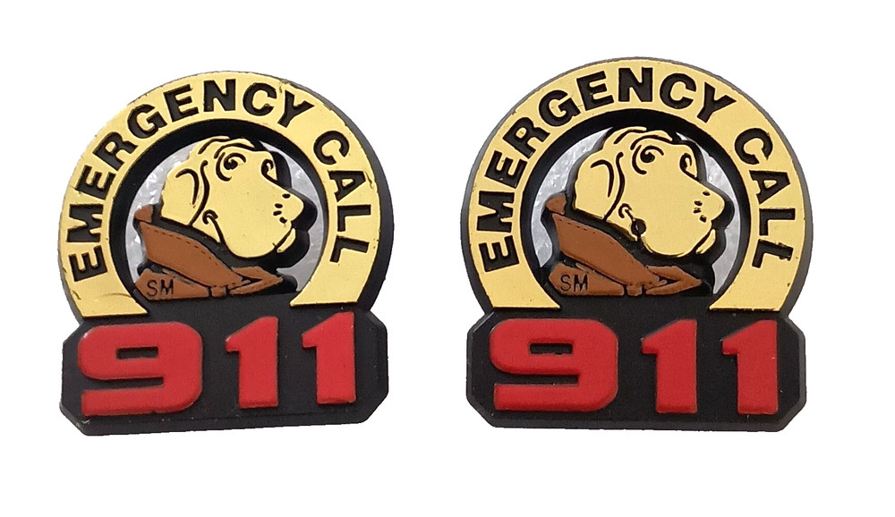 2 Vtg 1980s McGruff The Crime Dog Emergency 911 Lapel Pins NOS New