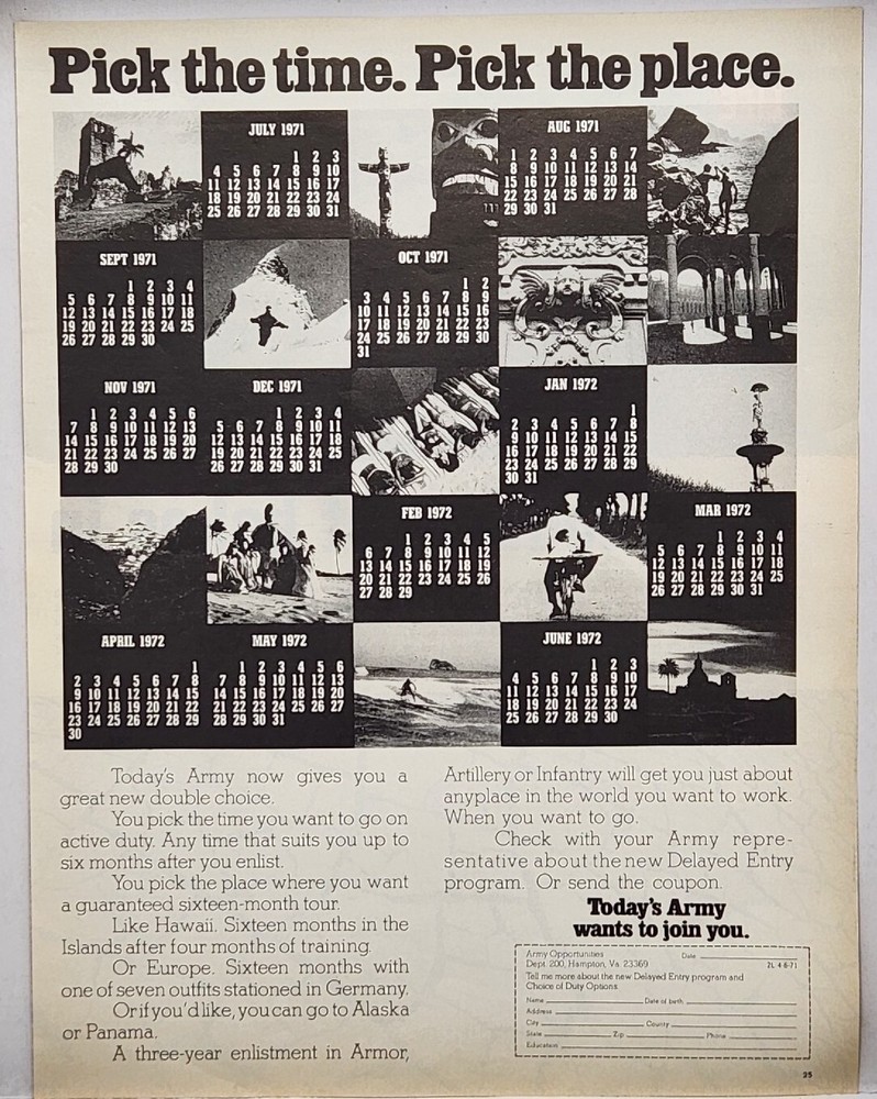1971 Today’s U.S. Army Recruiting Retro Original Print Ad Life Magazine 70s