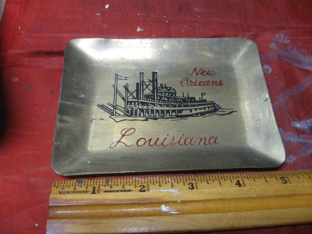 VINTAGE ADVERTISING BRASS CANDY CHANGE MINT JEWELRY DISH NEW ORLEANS LOUISIANA