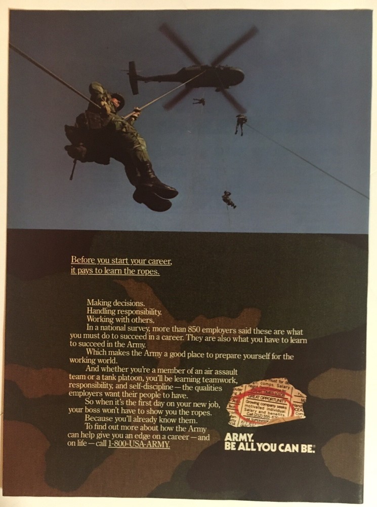 United States Army Be All You Can Be 1989 Vintage Print Ad 8x11In. Wall Decor