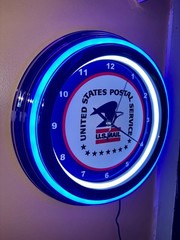 USPS OldLogo Post Office Postman Letter Carrier Neon Style Retro LED Clock Sign