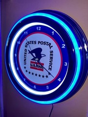 USPS OldLogo Post Office Postman Letter Carrier Neon Style Retro LED Clock Sign