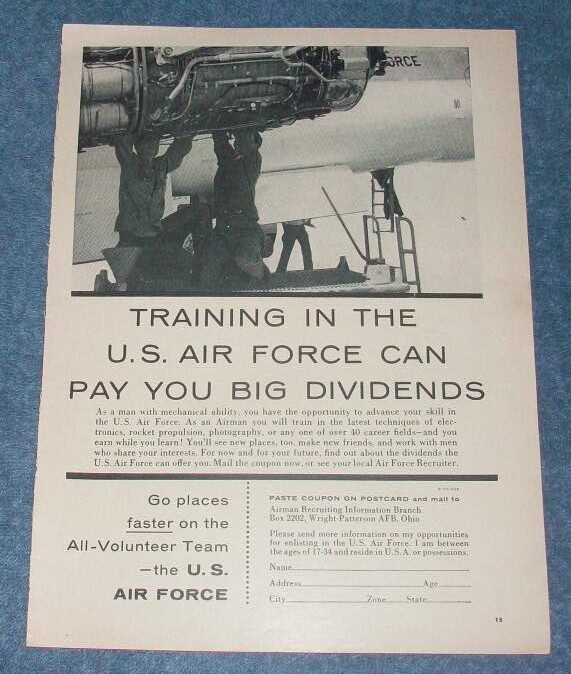 1957 United States Air Force Vintage Recruitment Ad «…Can Pay You Big Dividend
