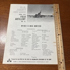 VTG 1972 U.S Army Fact Sheet Field Artillery 15: M110E2 8-Inch Howitzer Tank