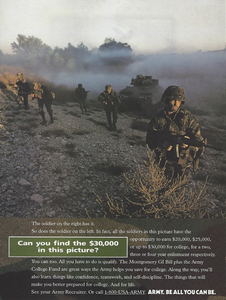 1995 US Army Camo Tank Montgomery GI Bill vintage PRINT AD 90’s Advertisement