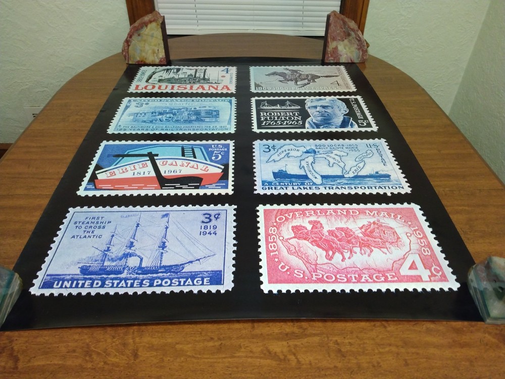 Vtg USPS Post Office Advertising Stamp Poster Trains Boats Pony Express More