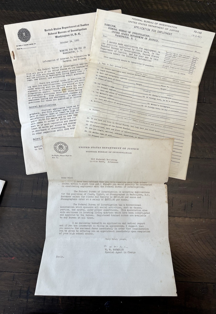 Vintage FBI Application Letter Paper LOT 1950s Government Dept of Justice